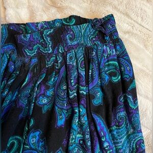 VTG Maren Womens S Black Teal Purple Stretchy Pull-On Casual Fall Midi Skirt